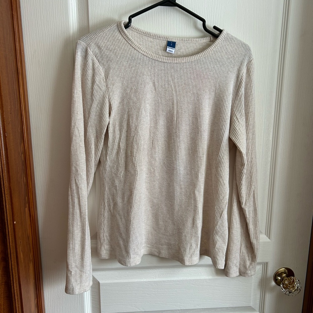 Old Navy Beige Ribbed Long Sleeve Tee